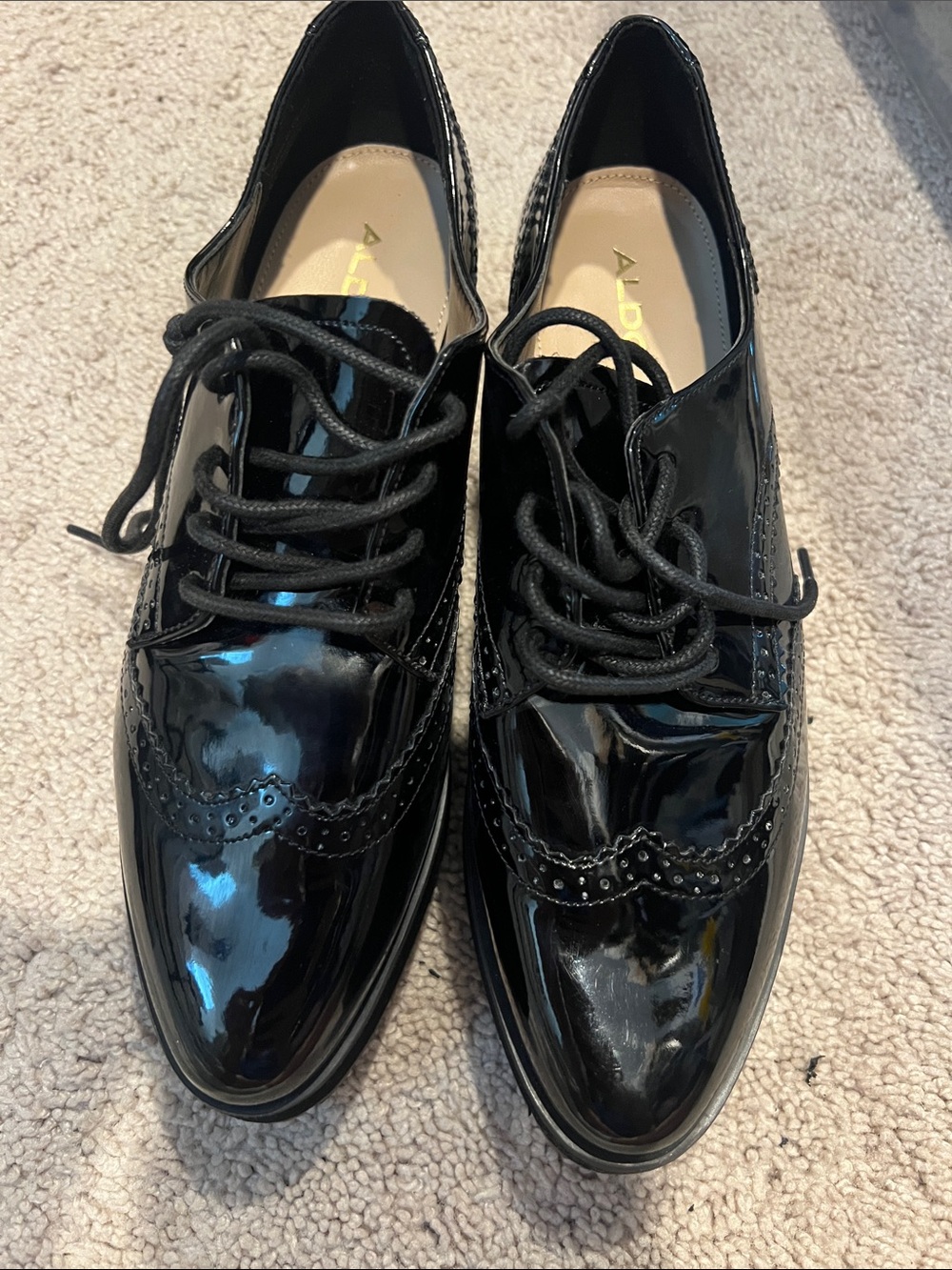 Aldo Black Patent Wingtip Lace-Up Oxfords